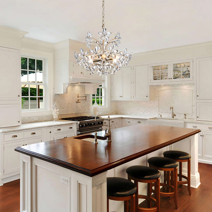 Lustre Rosa à 6 lumières en cristal argenté brossé, motif fleur de champagne