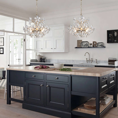 Lustre Rosa à 6 lumières en cristal argenté brossé, motif fleur de champagne