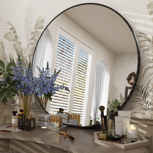 Miroir de salle de bain mural rond à cadre noir