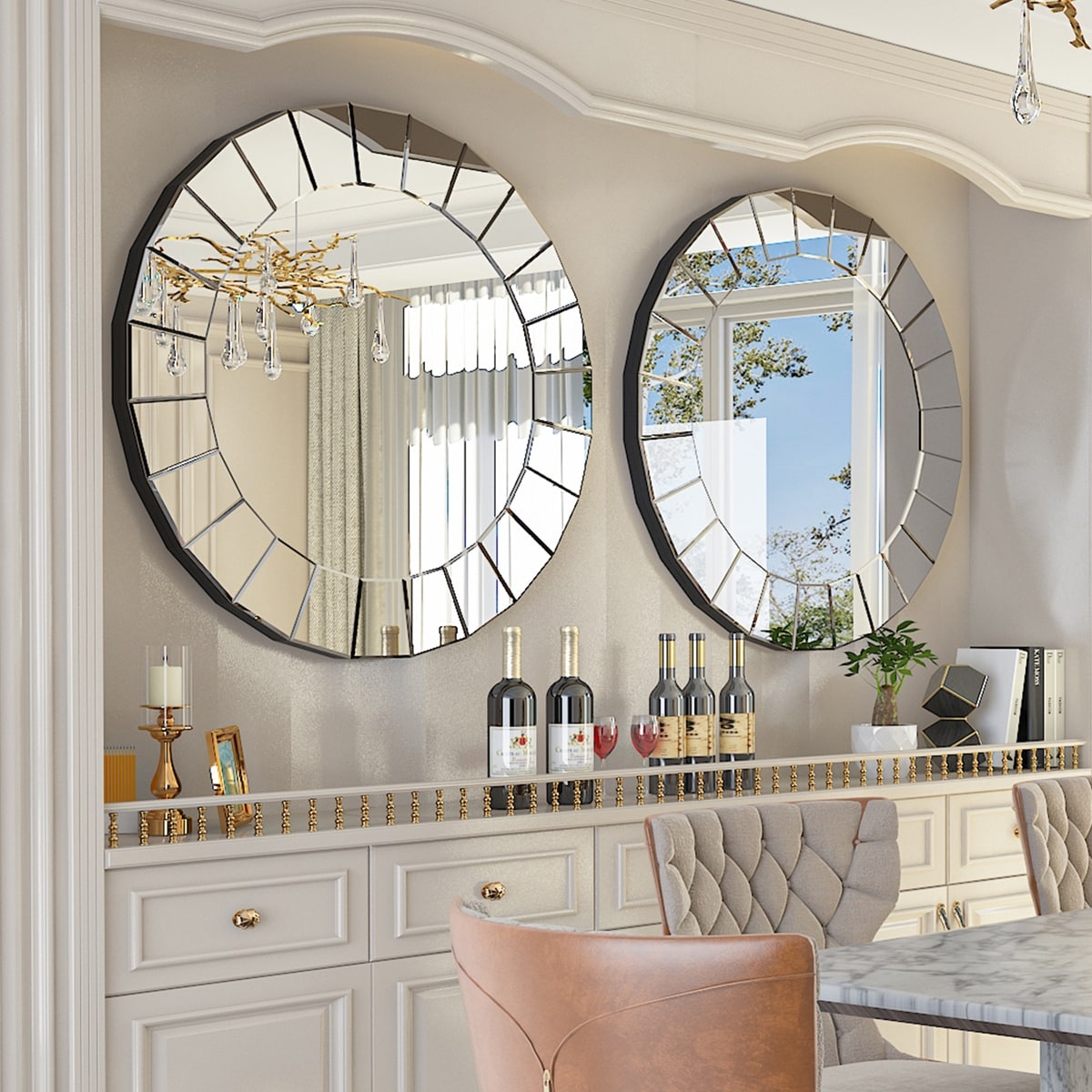 Miroir décoratif mural rond en verre vénitien - 32 x 32