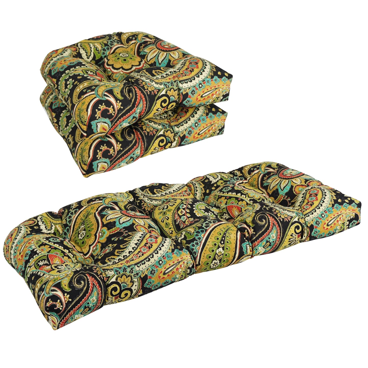 Ensemble de 3 coussins de canapé d'intérieur/extérieur capitonnés à dossier arrondi - 19 x 19