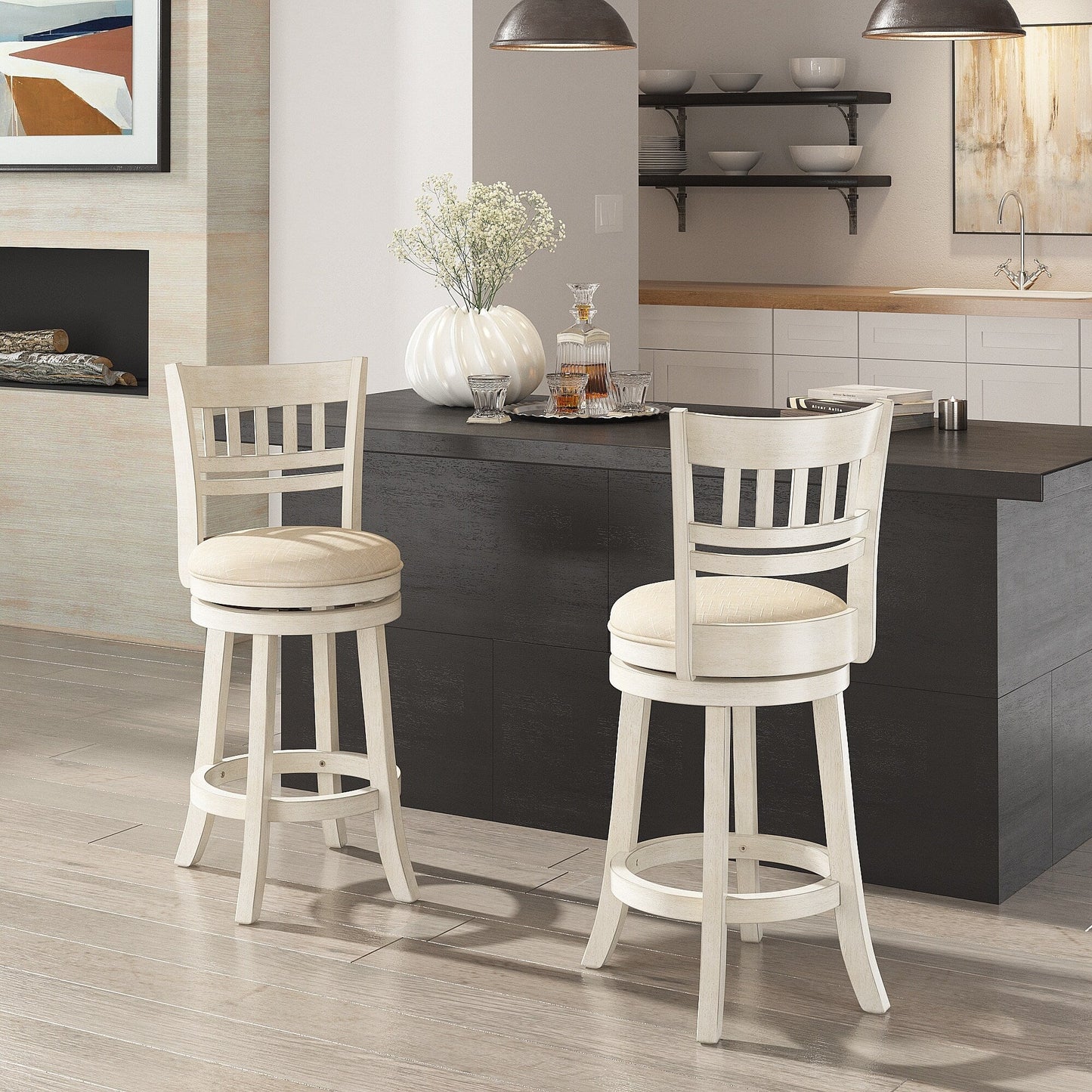 Tabouret de bar pivotant 24h à dossier en treillis Rovinj