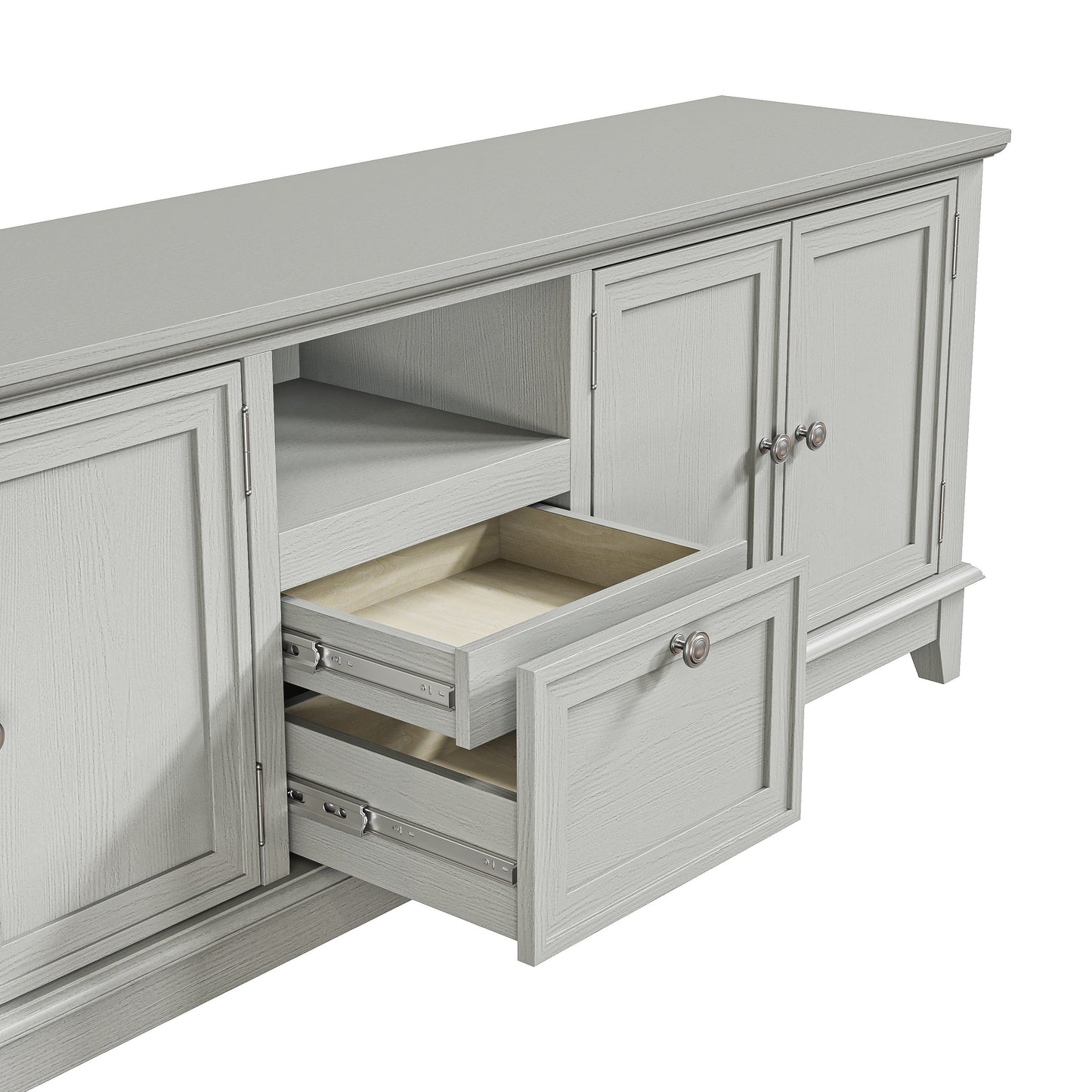 Meuble TV rustique de 72 pouces avec étagères réglables et rangement dissimulé – 72 pouces de largeur