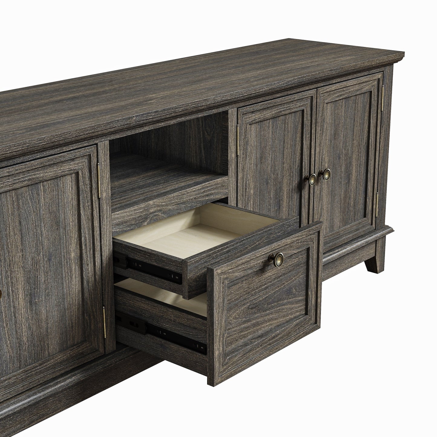 Meuble TV rustique de 72 pouces avec étagères réglables et rangement dissimulé – 72 pouces de largeur