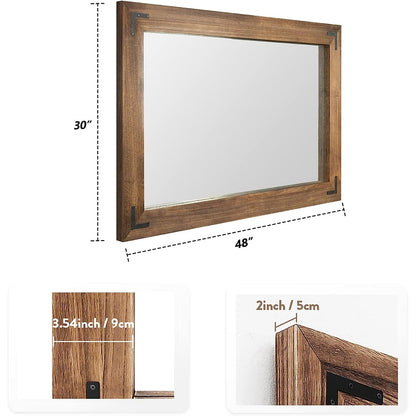Miroir mural rustique encadré en bois, miroir de salle de bain en bois naturel