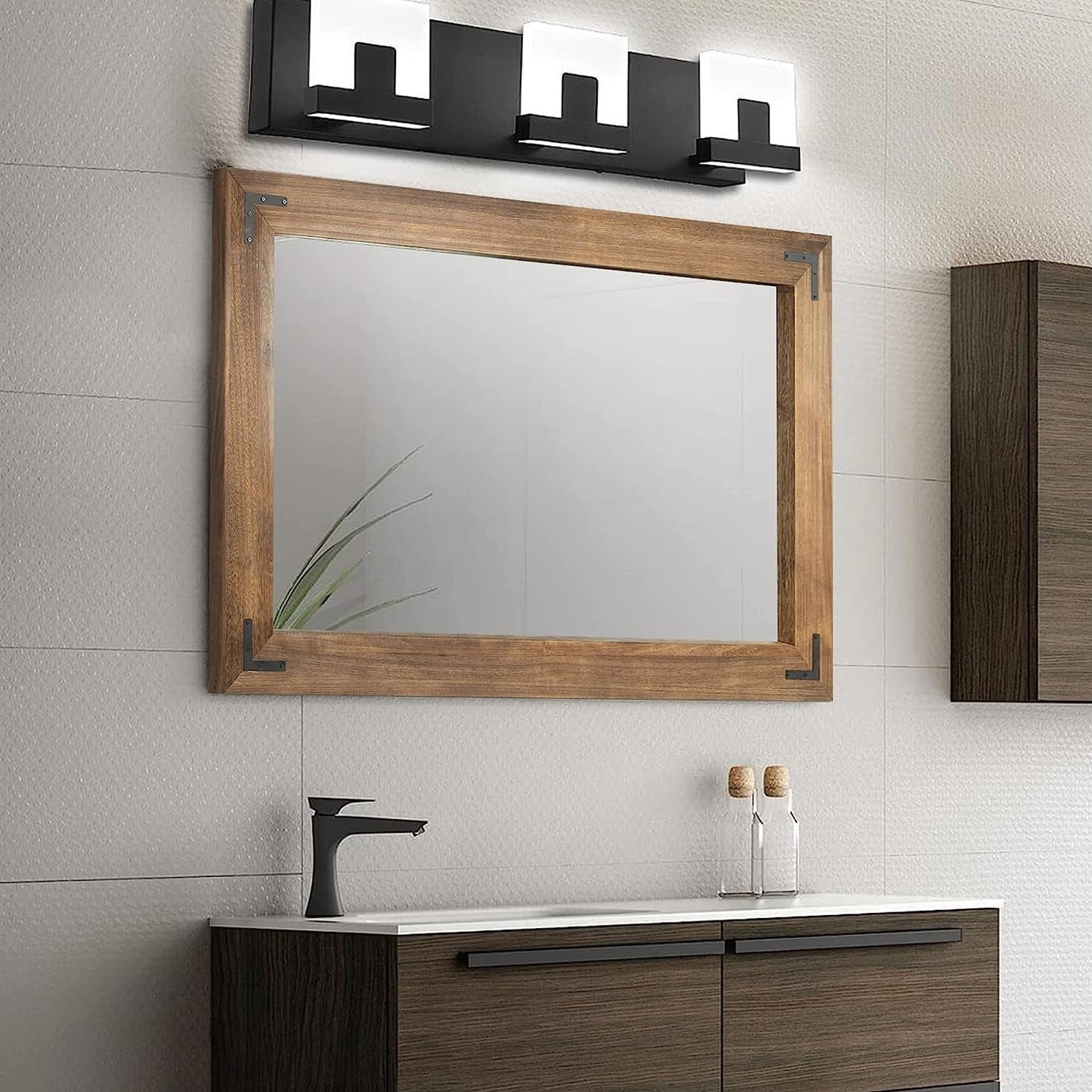 Miroir mural rustique encadré en bois, miroir de salle de bain en bois naturel