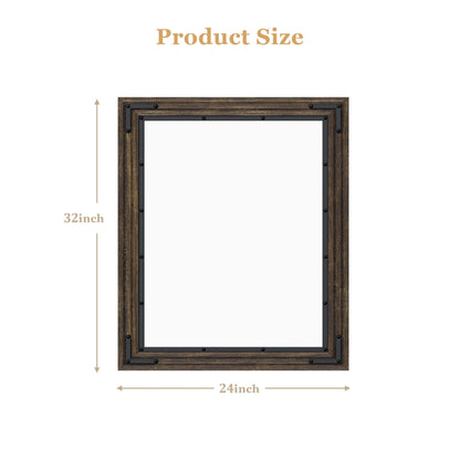 Miroir mural rustique encadré en bois, miroir de salle de bain en bois naturel