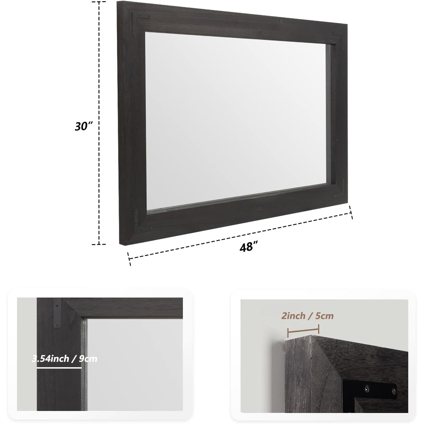 Miroir mural rustique encadré en bois, miroir de salle de bain en bois naturel