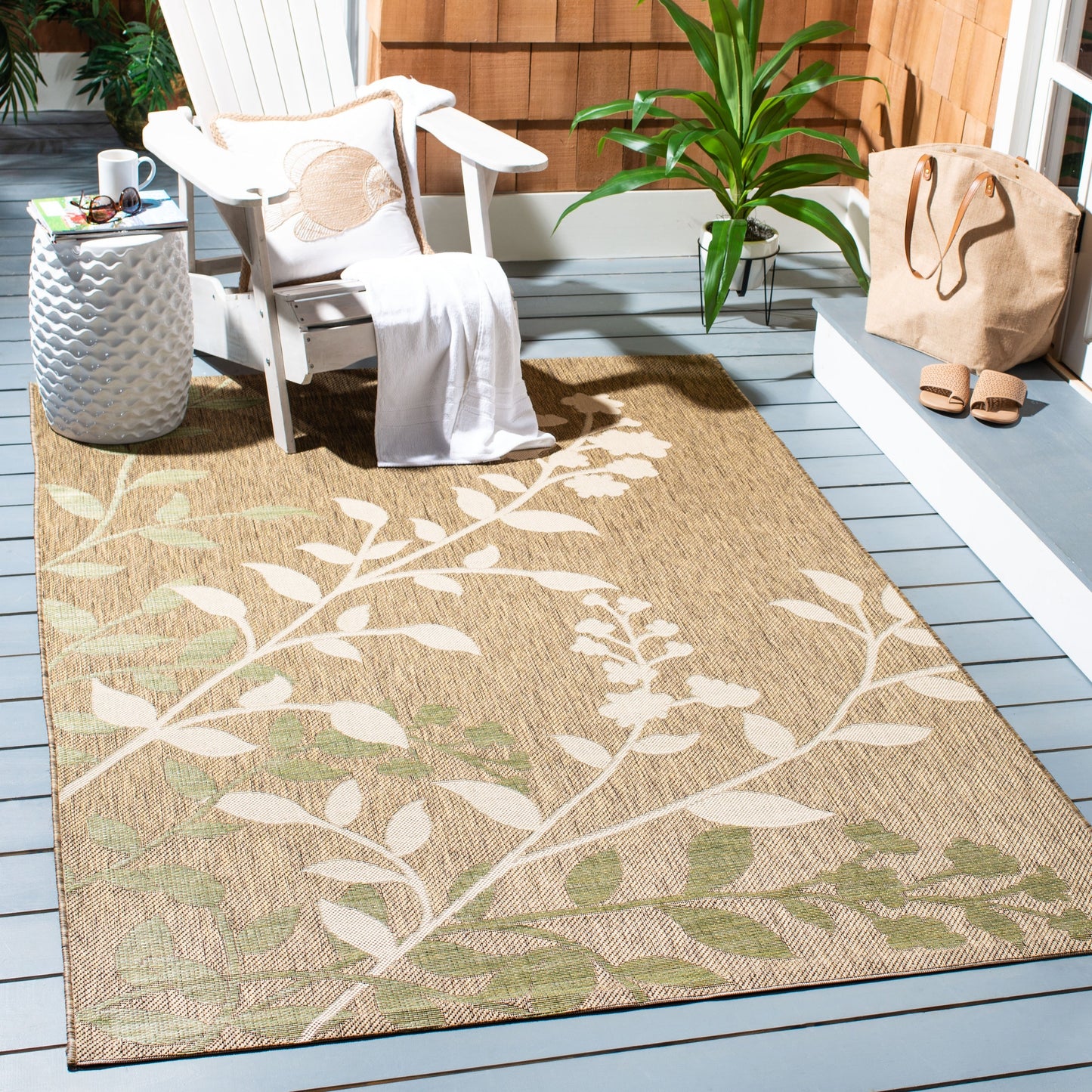 Tapis de jardin SAFAVIEH Courtyard Luann Botanical imperméable pour intérieur/extérieur, terrasse ou jardin