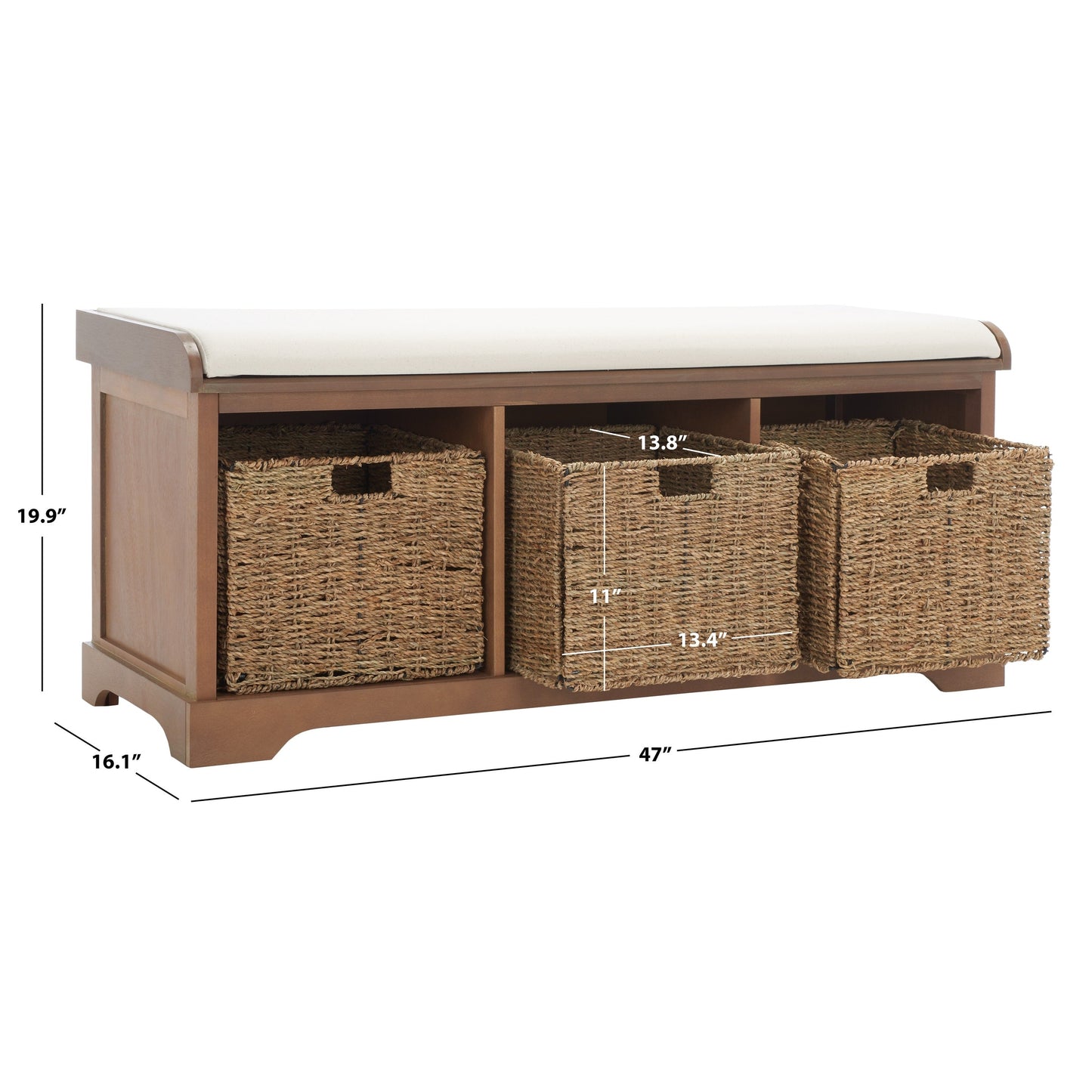 Banc de rangement SAFAVIEH Eola gris/blanc - 47 x 16,1 x 19,9 - 47 l x 16 P x 20 H