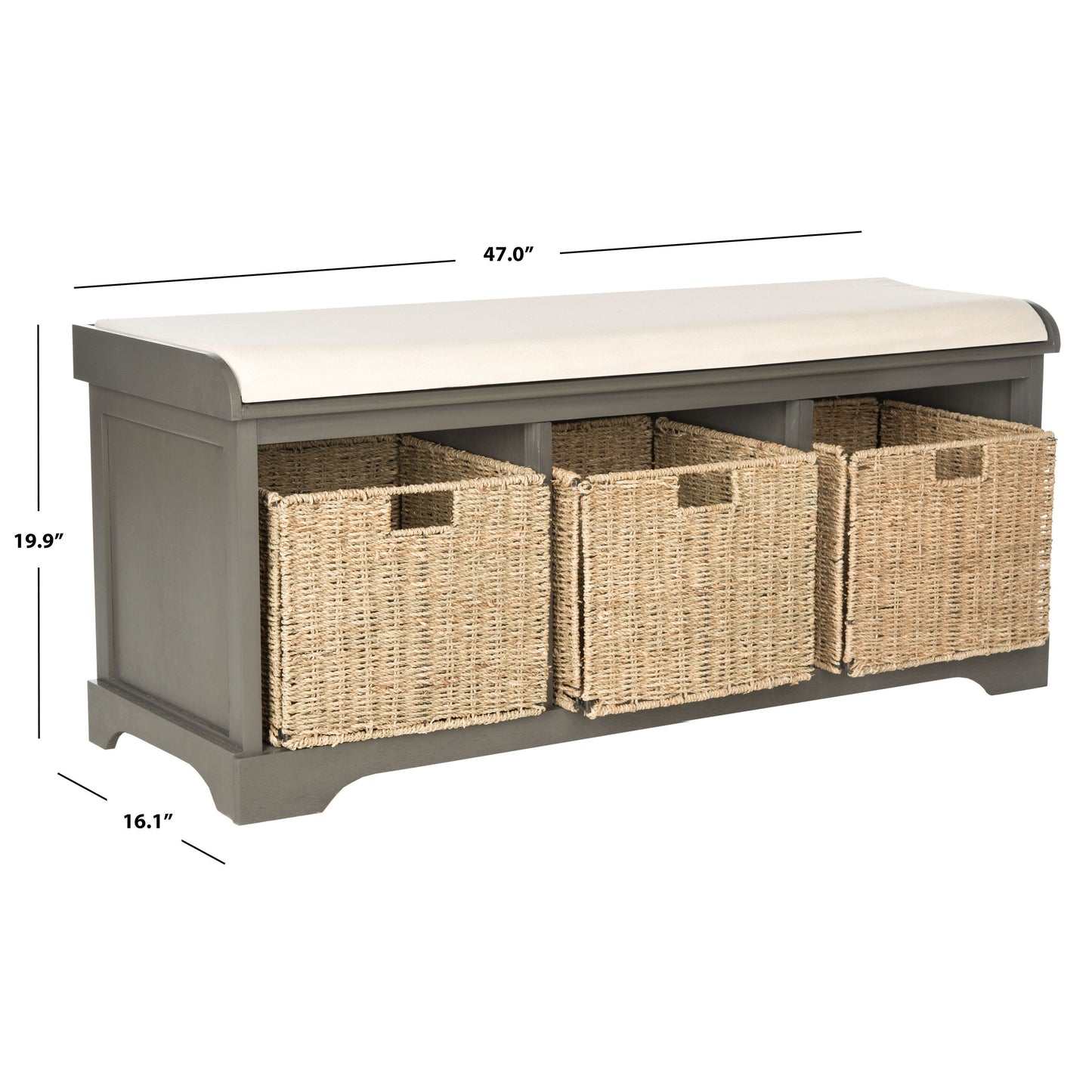 Banc de rangement SAFAVIEH Eola gris/blanc - 47 x 16,1 x 19,9 - 47 l x 16 P x 20 H