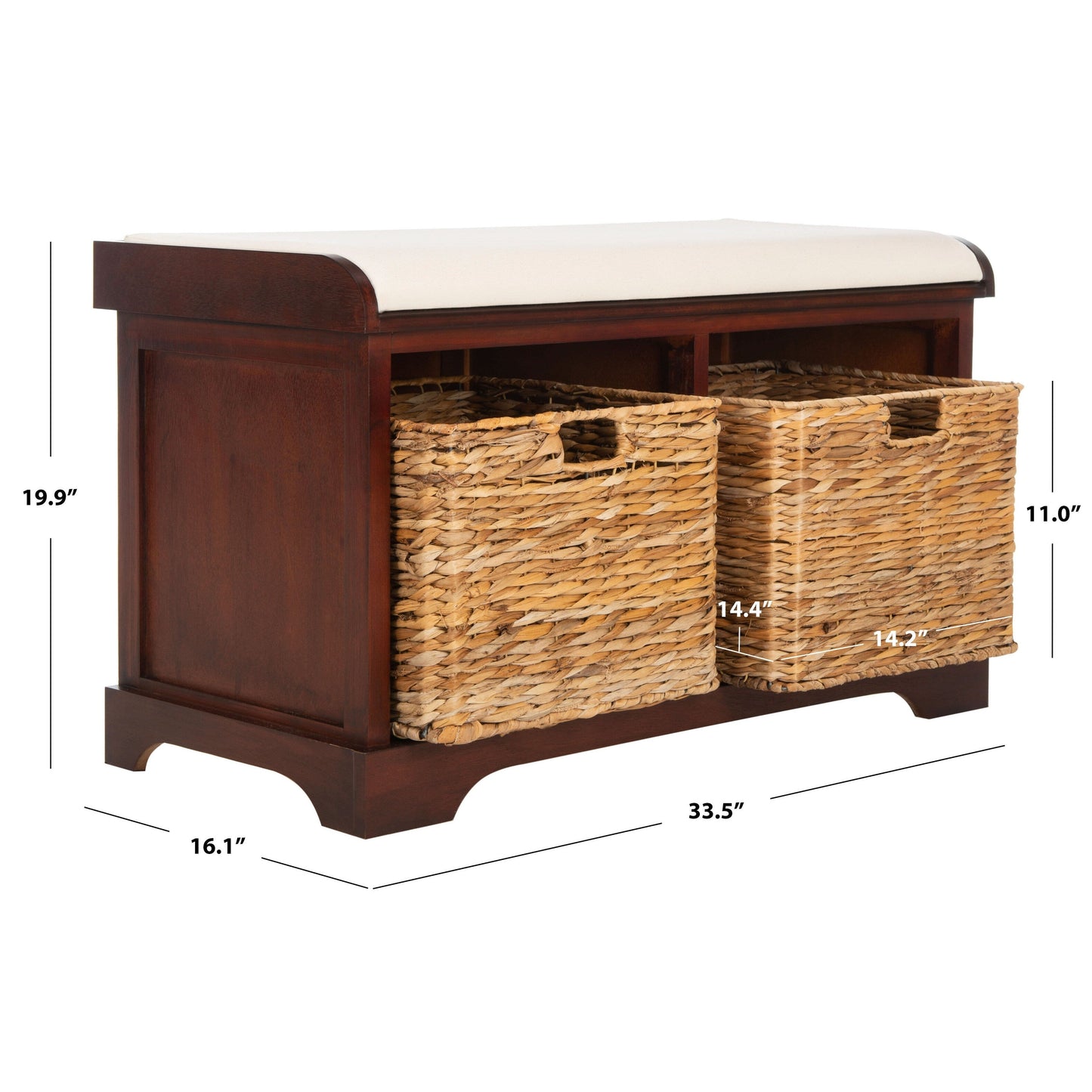Banc de rangement tressé Euphemia marron SAFAVIEH - 33,5 x 16,1 x 19,9 - 34 L x 16 P x 20 H