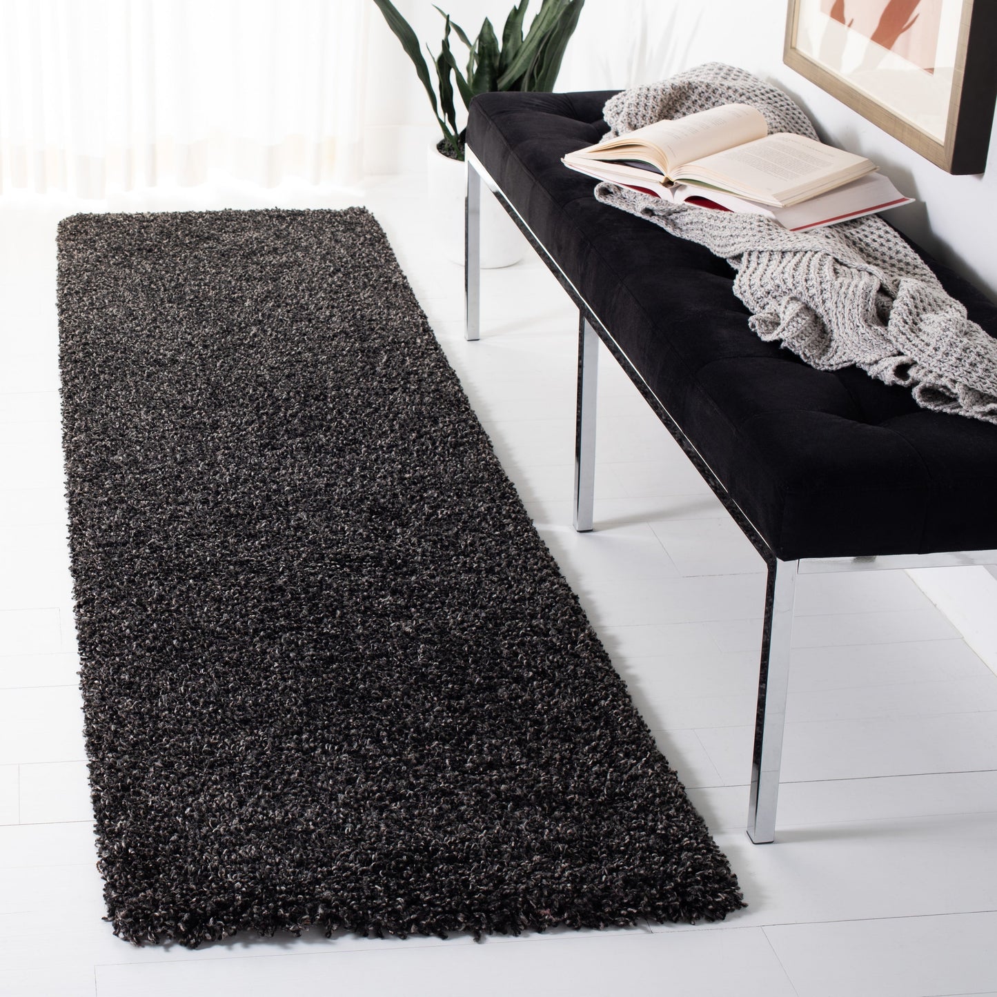 Tapis SAFAVIEH Evolution Shag Fransien uni de 4,6 cm d'épaisseur