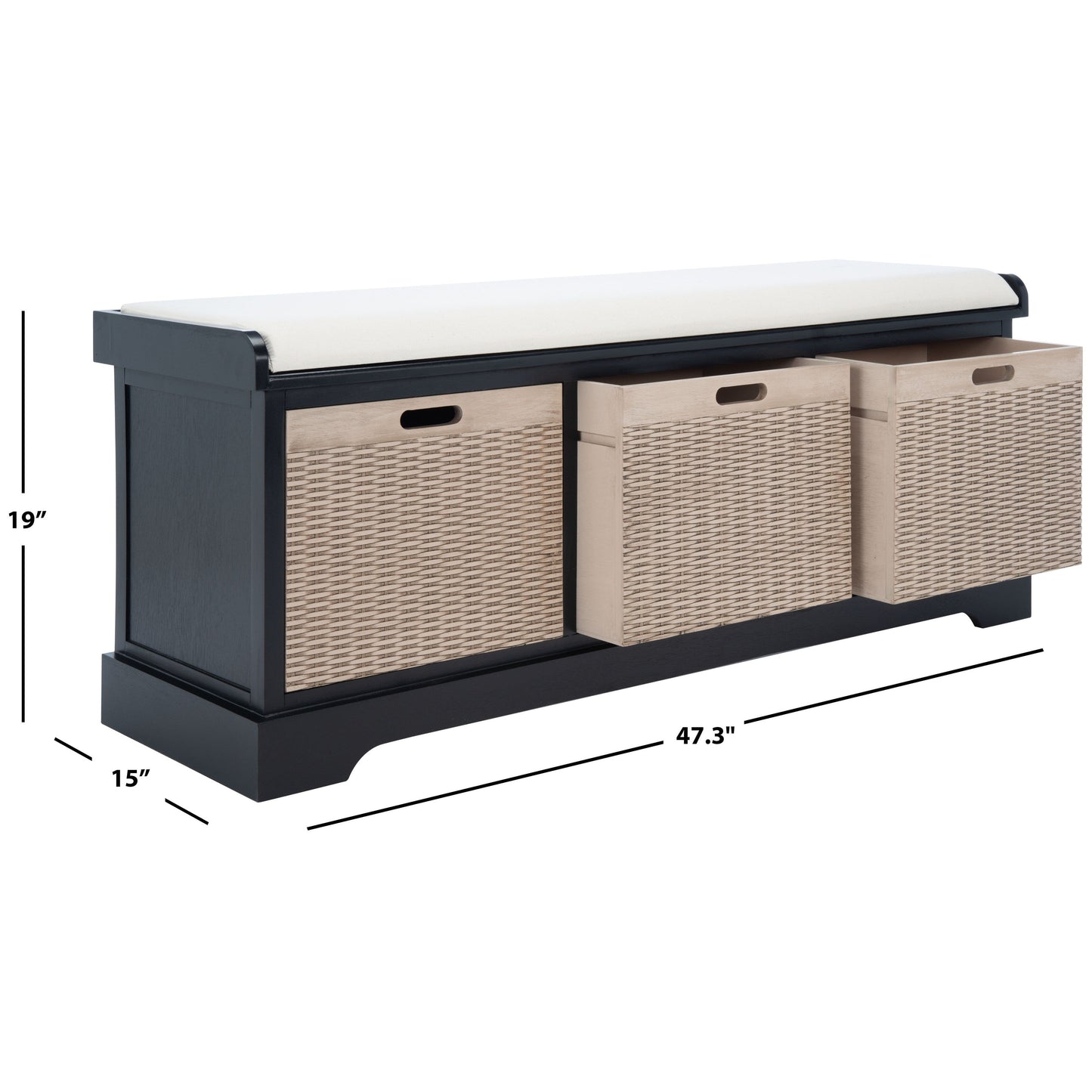 Banc de rangement 3 tiroirs avec coussins SAFAVIEH Fiorello - 47,3 l x 15 L x 19 H - 47 L x 15 P x 19 H