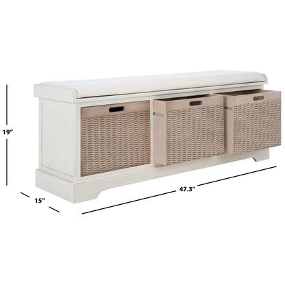 Banc de rangement 3 tiroirs avec coussins SAFAVIEH Fiorello - 47,3 l x 15 L x 19 H - 47 L x 15 P x 19 H
