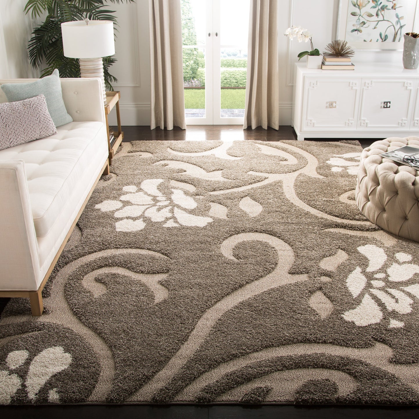 Tapis SAFAVIEH Florida Shag Ariette à motif floral et volutes, d'une épaisseur de 3 cm (1,2 pouce).