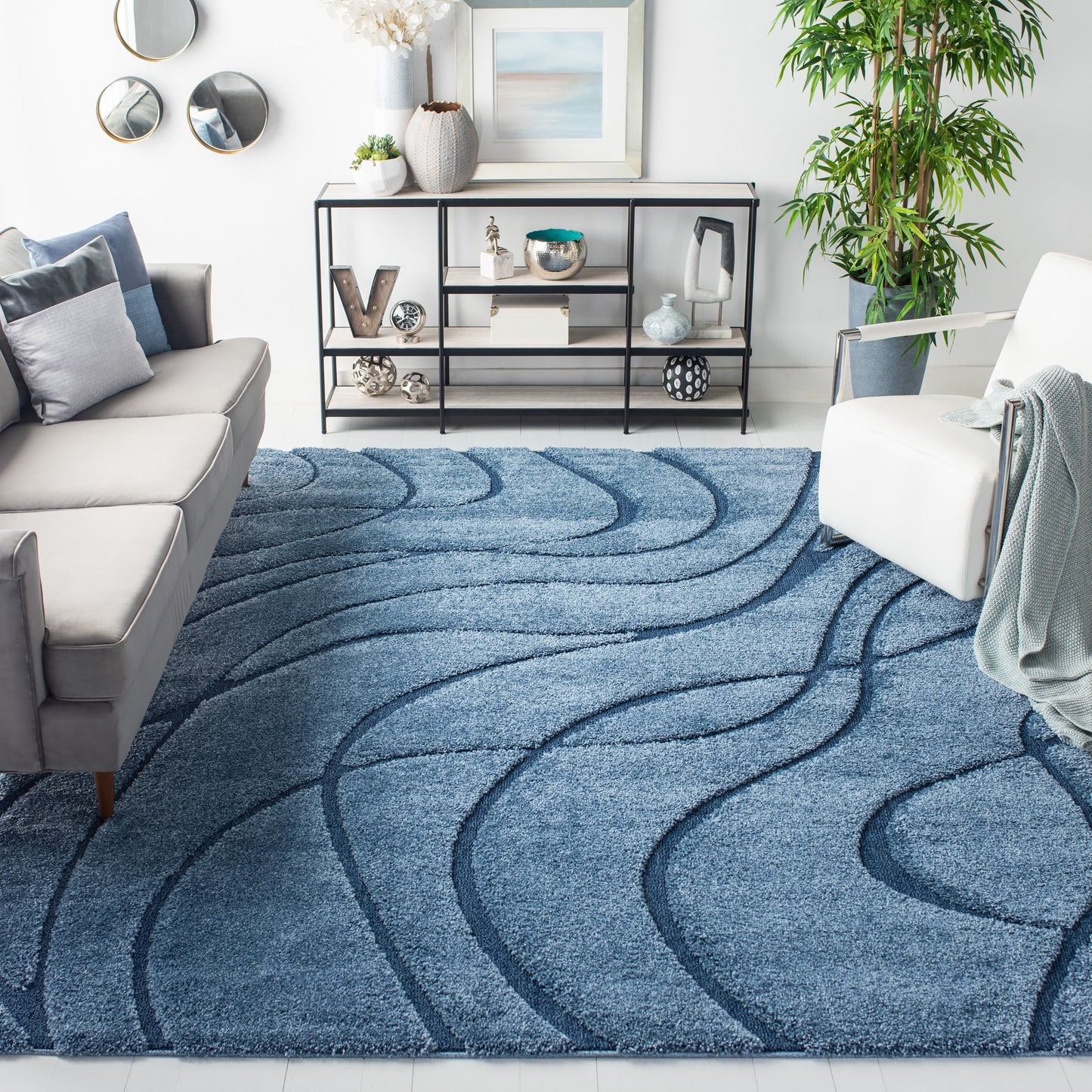 Tapis SAFAVIEH Florida Shag Staka Abstract Waves de 3 cm d'épaisseur