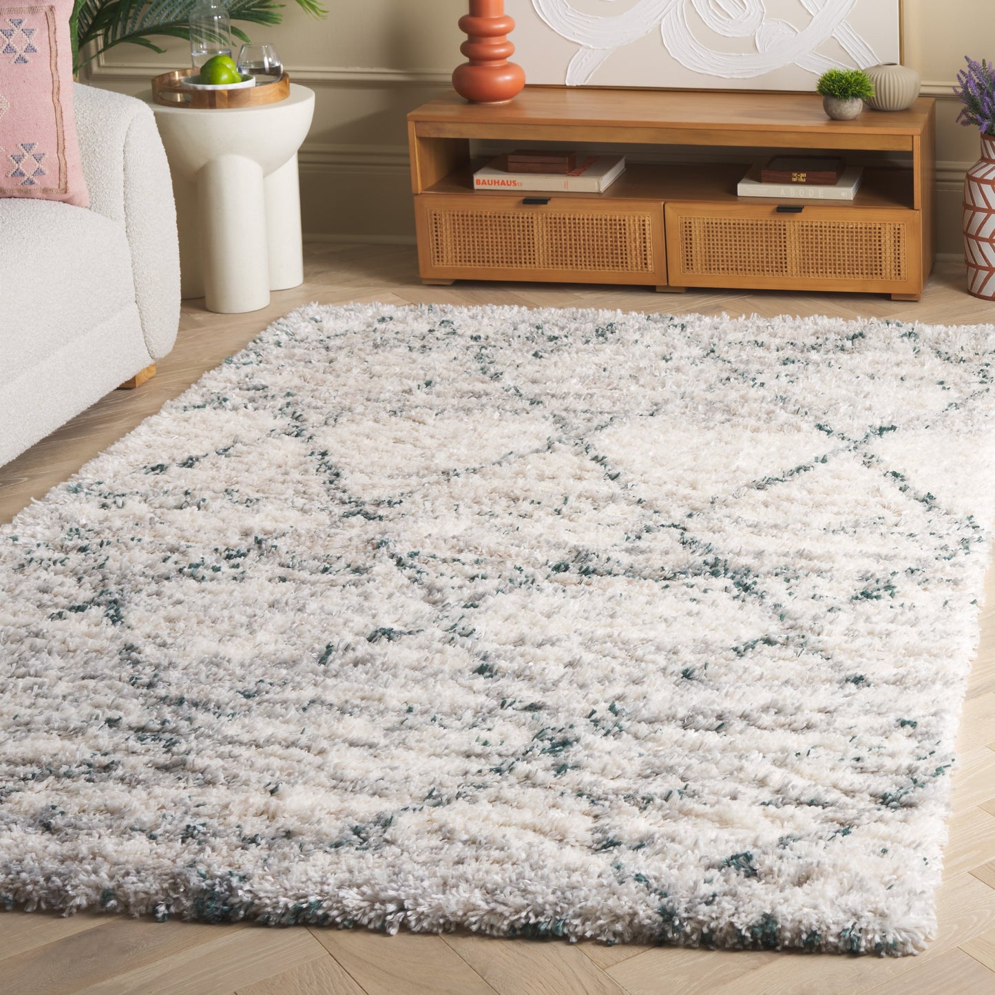 Tapis SAFAVIEH Fontana Shag Marye Modern Trellis de 5 cm d'épaisseur