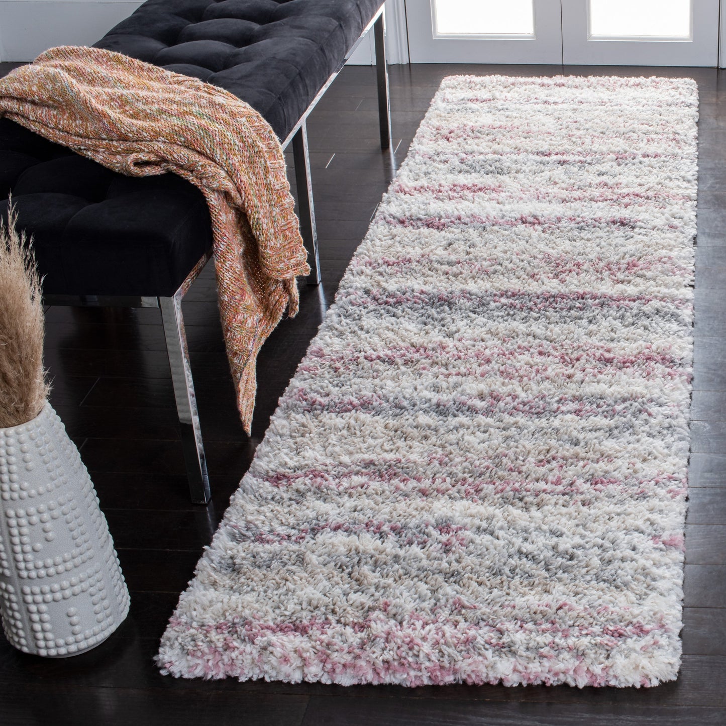 Tapis SAFAVIEH Fontana Shag Mevlide à rayures modernes de 5 cm d'épaisseur