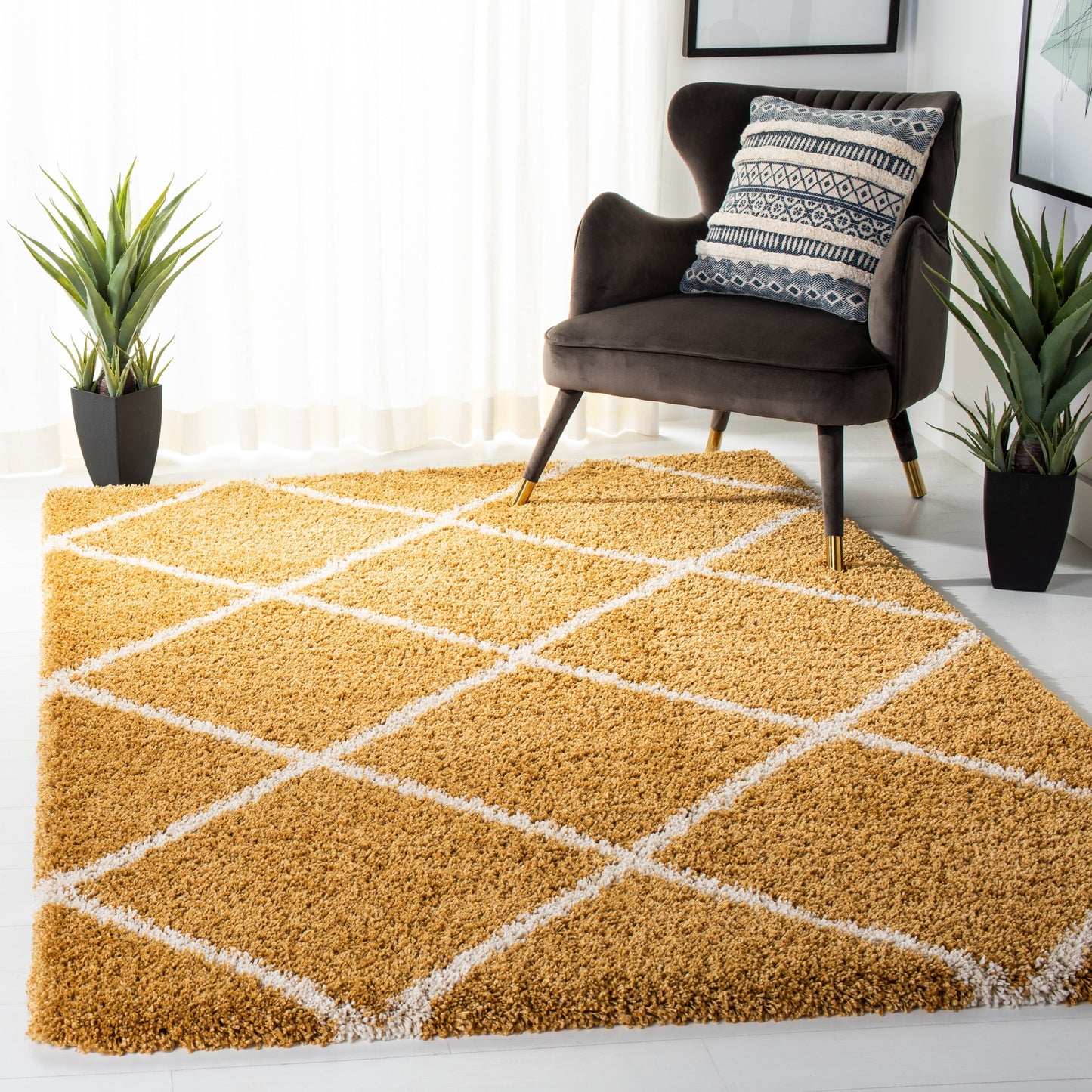 Tapis SAFAVIEH Hudson Shag Raili Diamond Trellis de 5 cm d'épaisseur