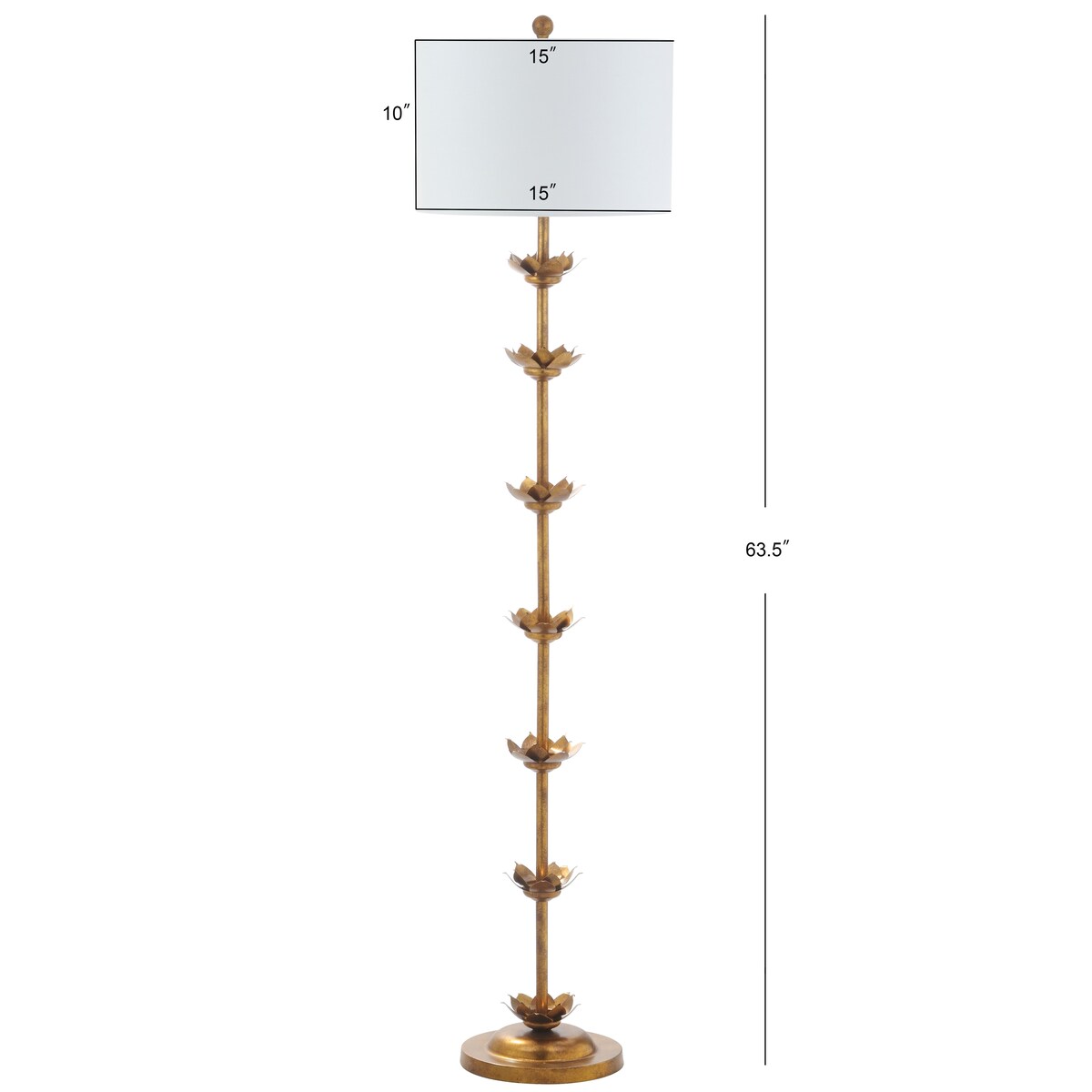Lampadaire LED Doretha de SAFAVIEH Lighting, 64 pouces, finition feuille d'or - 15 x 15 x 63,5 - Or antique - 15 x 15 x 64 cm