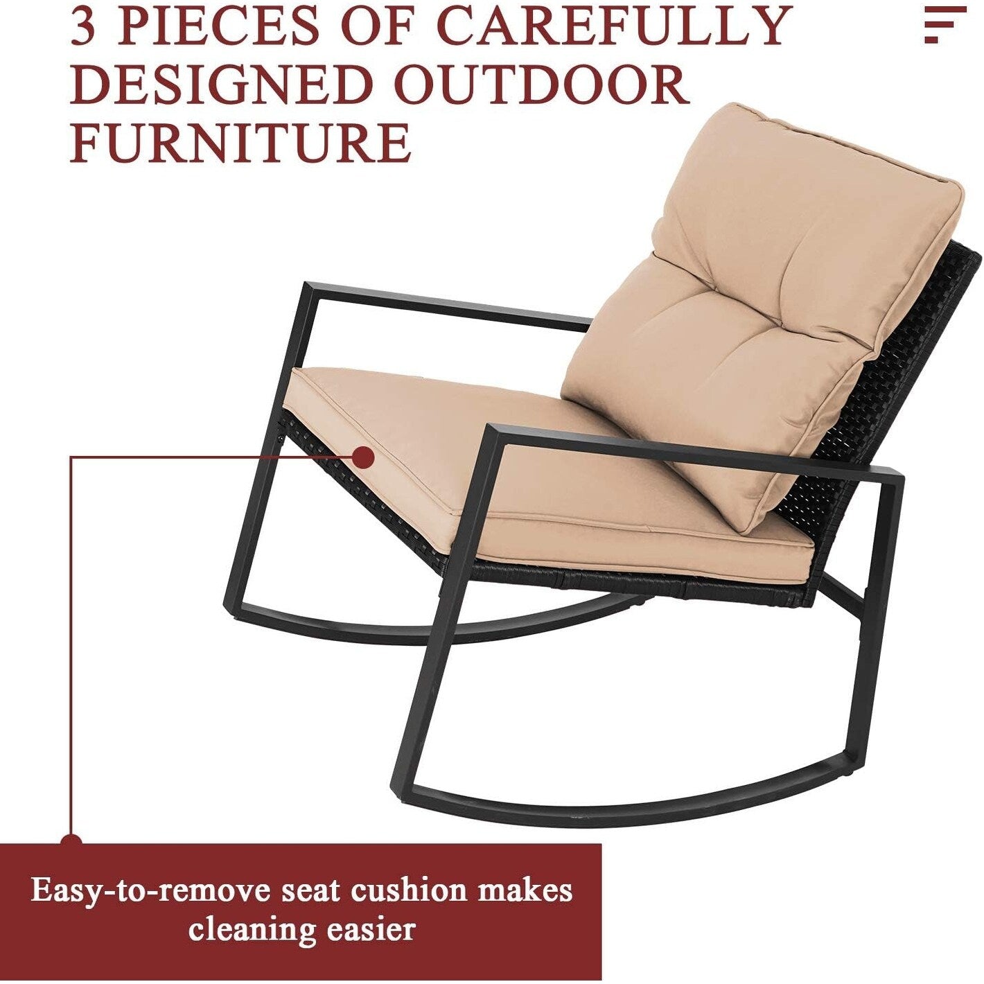 Ensemble bistrot à bascule extérieur en métal noir SUNCROWN 3 pièces