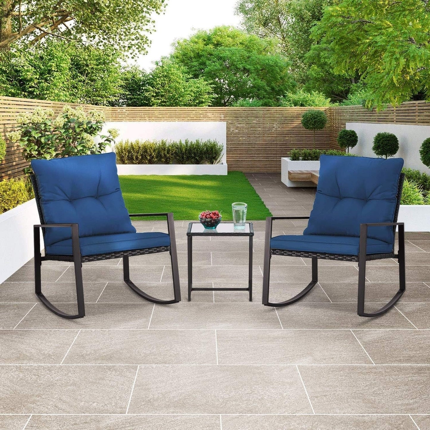 Ensemble bistrot à bascule extérieur en métal noir SUNCROWN 3 pièces