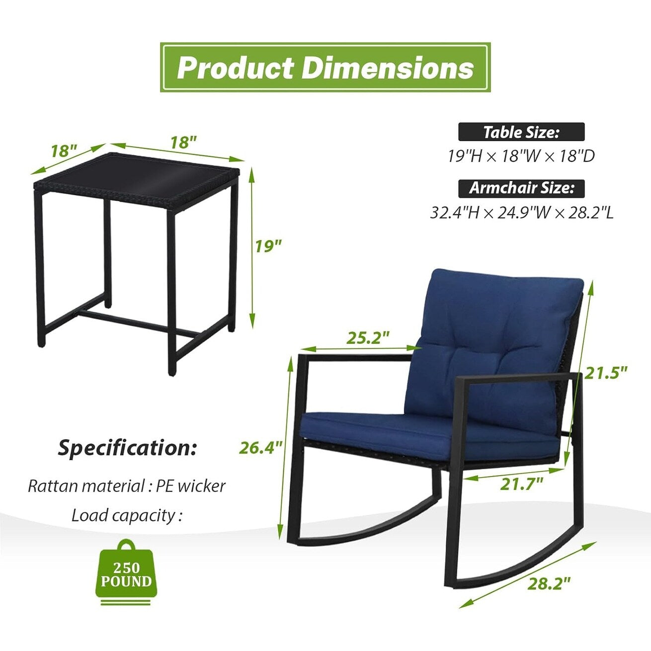 Ensemble bistrot à bascule extérieur en métal noir SUNCROWN 3 pièces