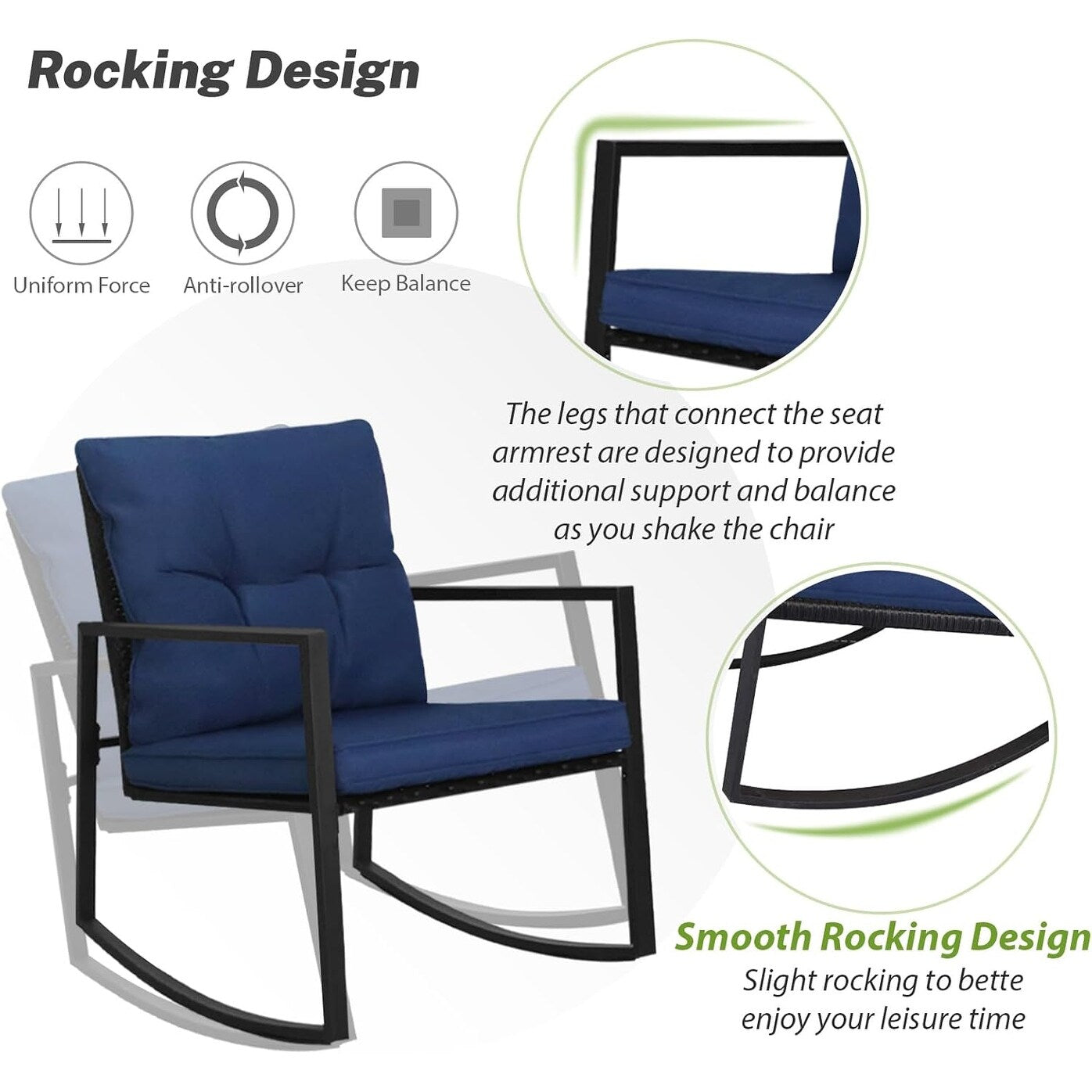 Ensemble bistrot à bascule extérieur en métal noir SUNCROWN 3 pièces