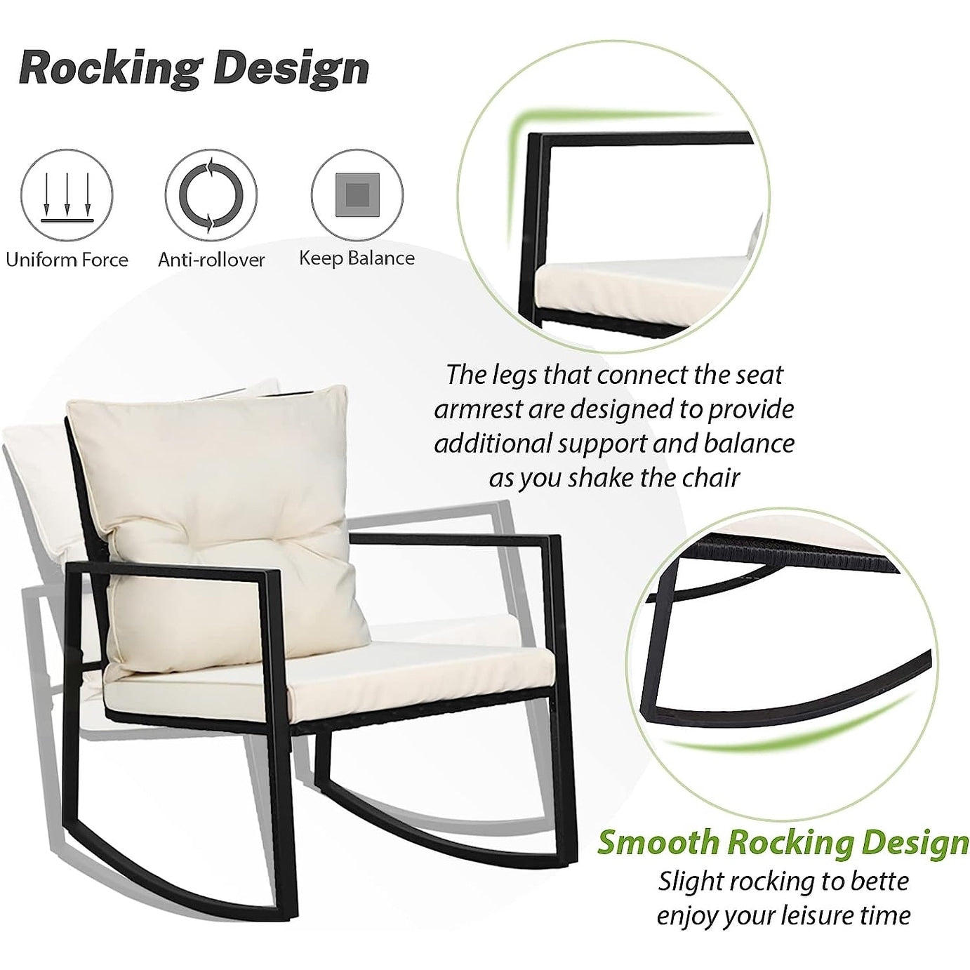 Ensemble bistrot à bascule extérieur en métal noir SUNCROWN 3 pièces