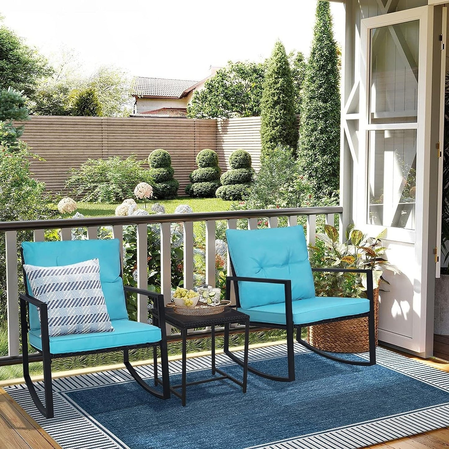 Ensemble bistrot à bascule extérieur en métal noir SUNCROWN 3 pièces