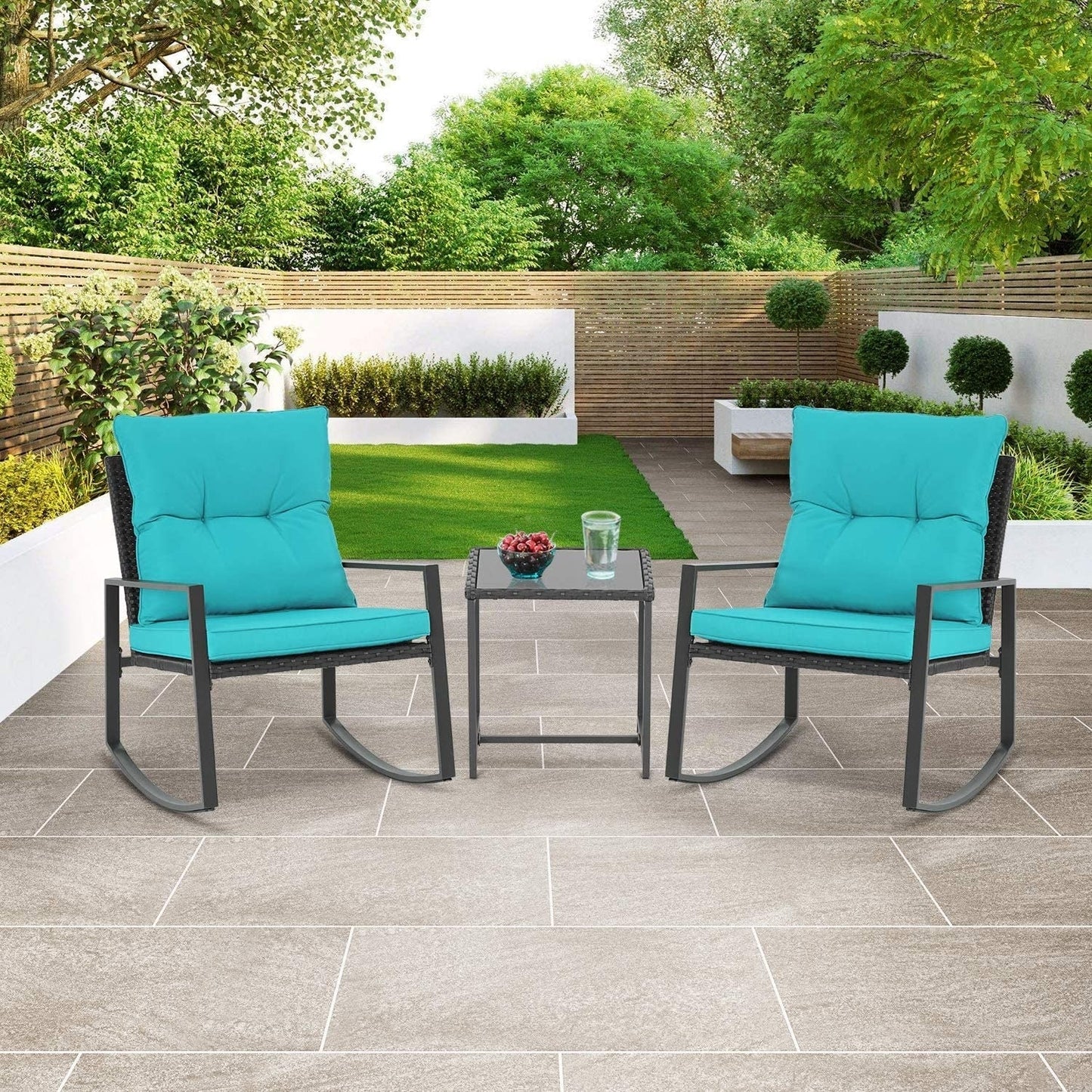 Ensemble bistrot à bascule extérieur en métal noir SUNCROWN 3 pièces