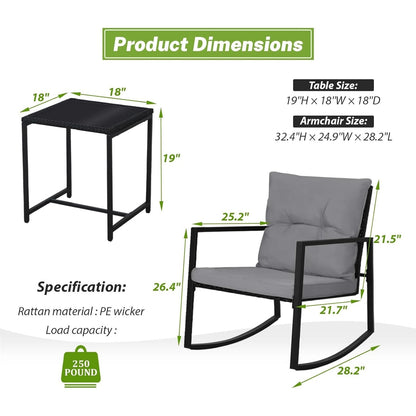 Ensemble bistrot à bascule extérieur en métal noir SUNCROWN 3 pièces