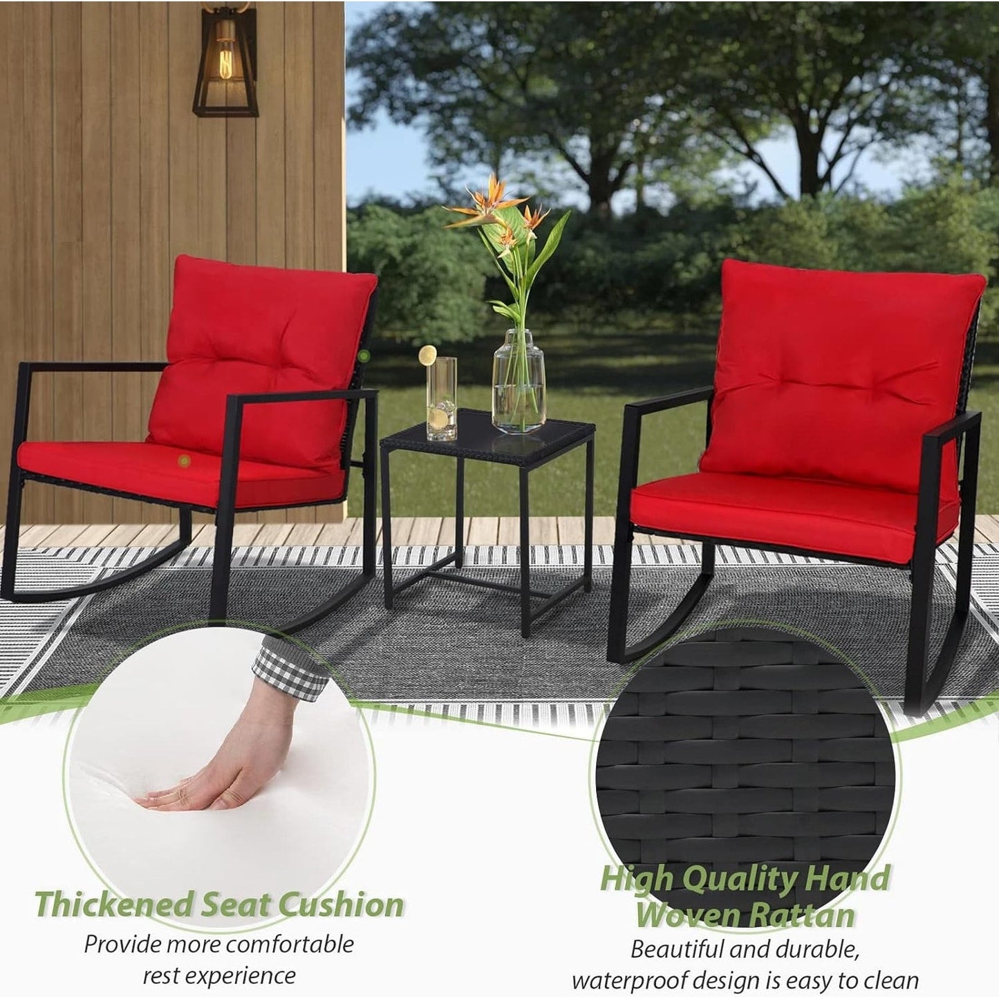 Ensemble bistrot à bascule extérieur en métal noir SUNCROWN 3 pièces