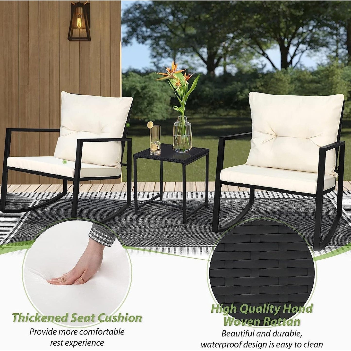 Ensemble bistrot à bascule extérieur en métal noir SUNCROWN 3 pièces