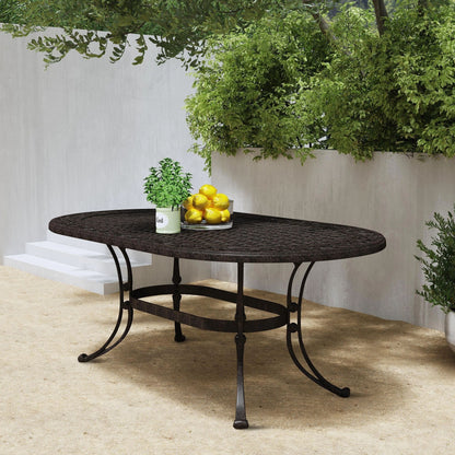 Ensemble de salle à manger d'extérieur en aluminium bronze Sanibel 7 pièces avec table à manger ovale de 72 pouces et six fauteuils par Homestyles