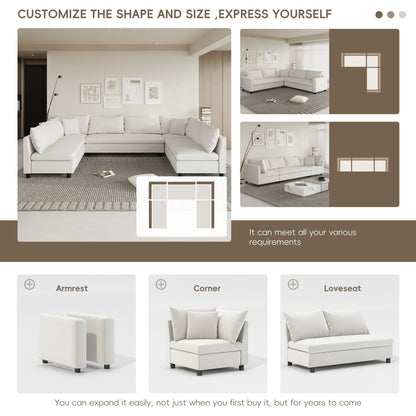 Canapé sectionnel, ensemble de canapés réversibles en chenille en forme de U, combinaison libre, canapé convertible surdimensionné 8 places