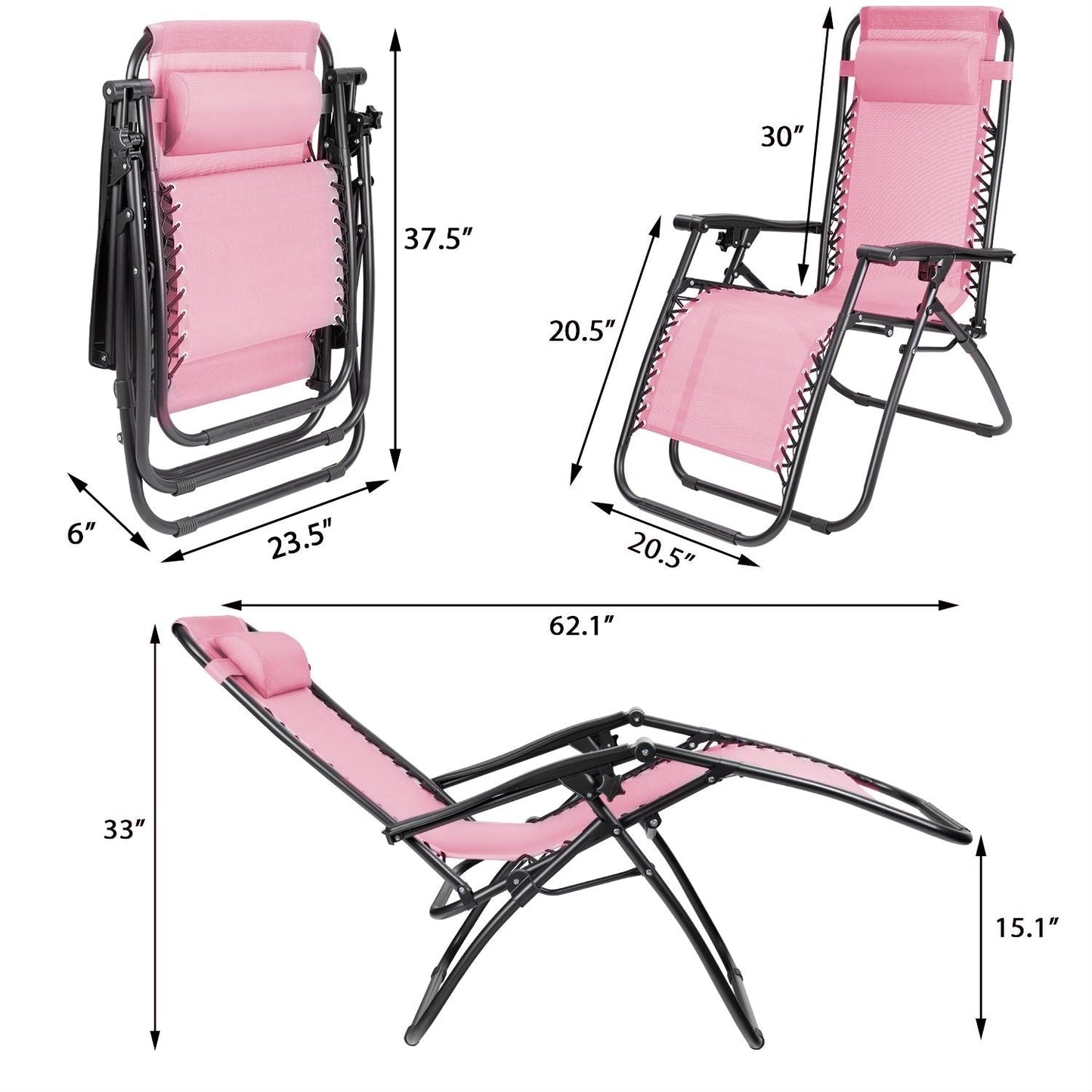 Lot de 2 chaises longues de jardin Homall Patio Zero Gravity avec coussins