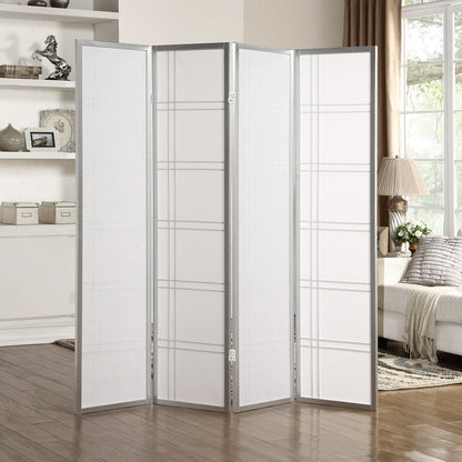 Paravent de séparation à 4 panneaux en bois et papier blanc Seto de Roundhill Furniture