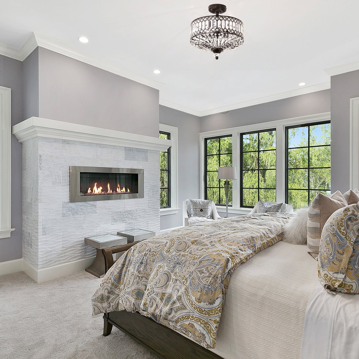 Luminaire semi-encastré en verre à plusieurs niveaux Silver Orchid Furey, bronze/or - 14,75 L x 14,75 l x 15,25 H