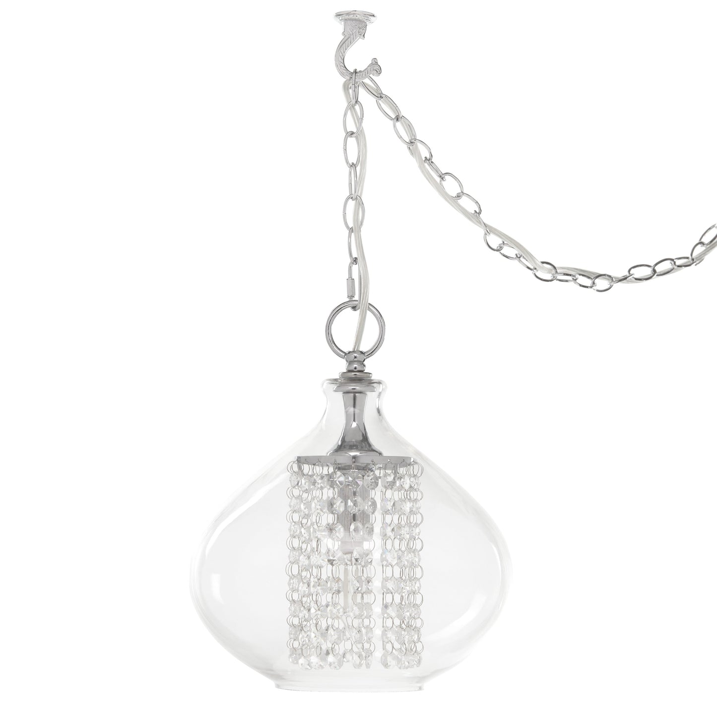 Pendentif en verre et cristal à facettes en forme d'orchidée argentée, à brancher ou à accrocher