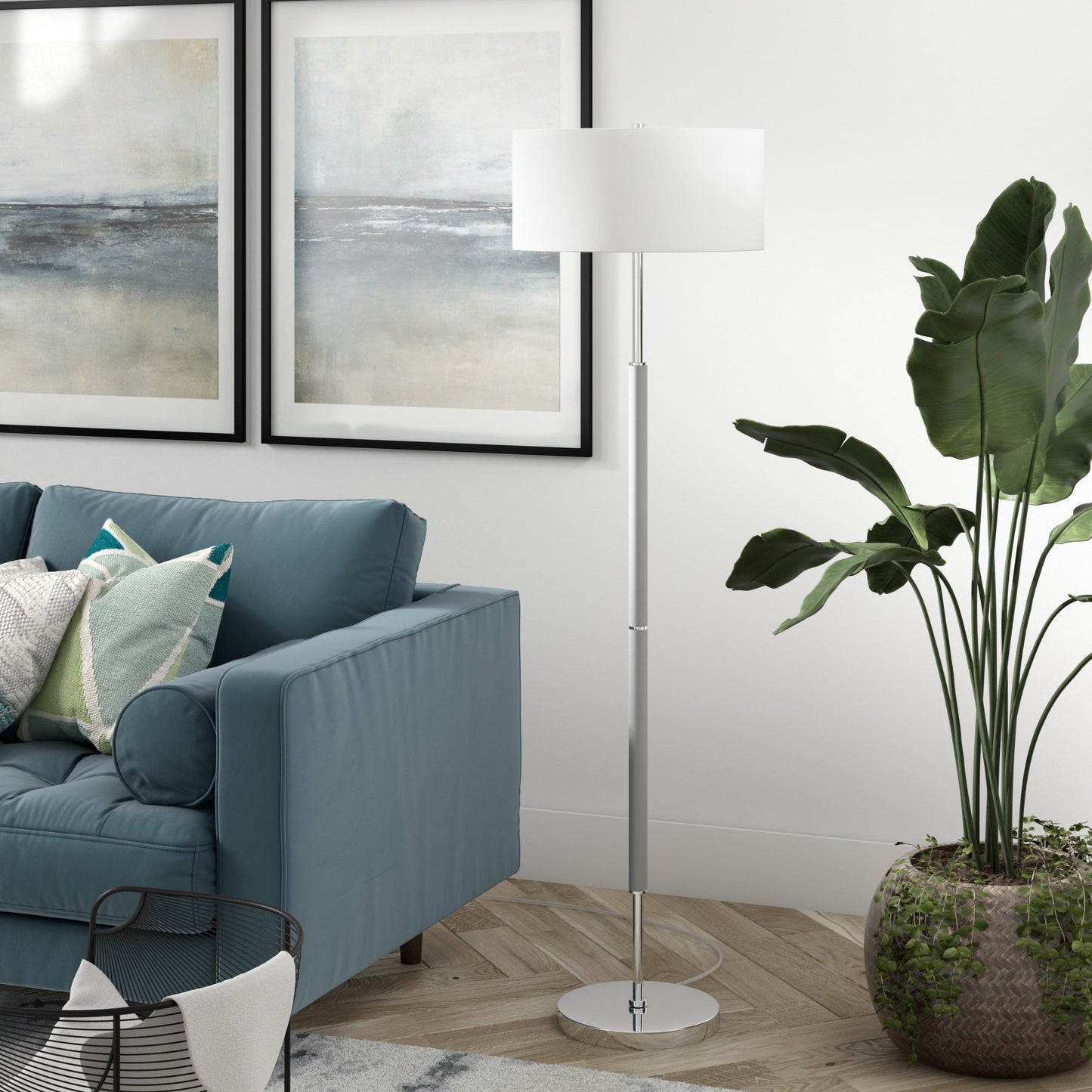 Lampadaire Simone à 2 lumières avec abat-jour en tissu