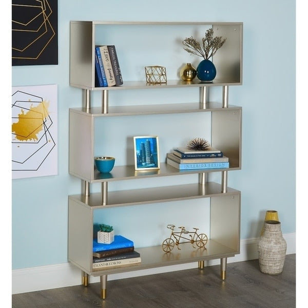 Bibliothèque à 3 niveaux Margo de Simple Living, style milieu de siècle moderne – 59,5 x 36 x 11,8 po