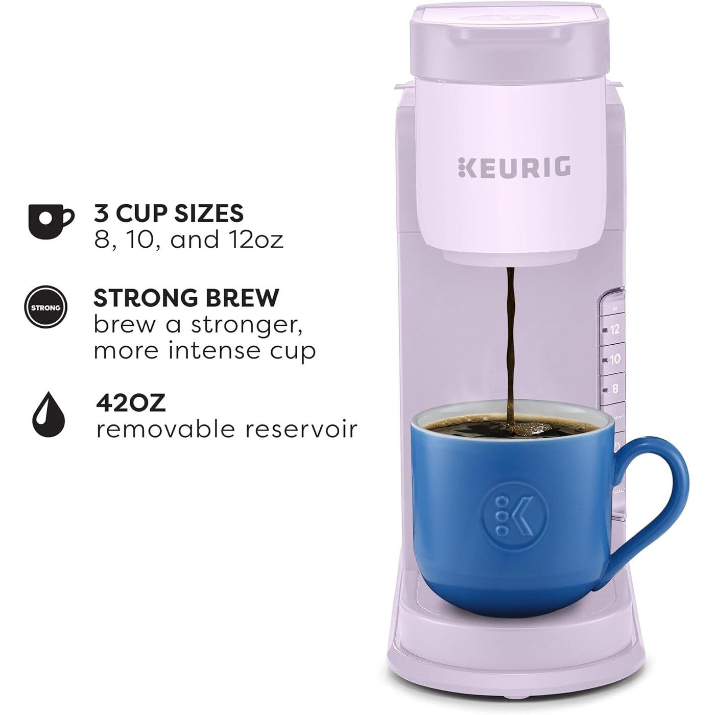 Cafetière K-Cup à dose unique, 3 tailles d'infusion, infusion forte, réservoir de 1,27 kg, lavande