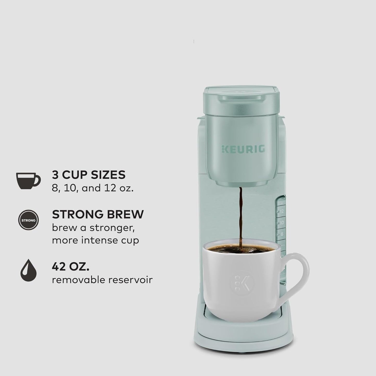 Cafetière K-Cup à dose unique, 3 tailles d'infusion, infusion forte, réservoir de 1,27 kg, menthe