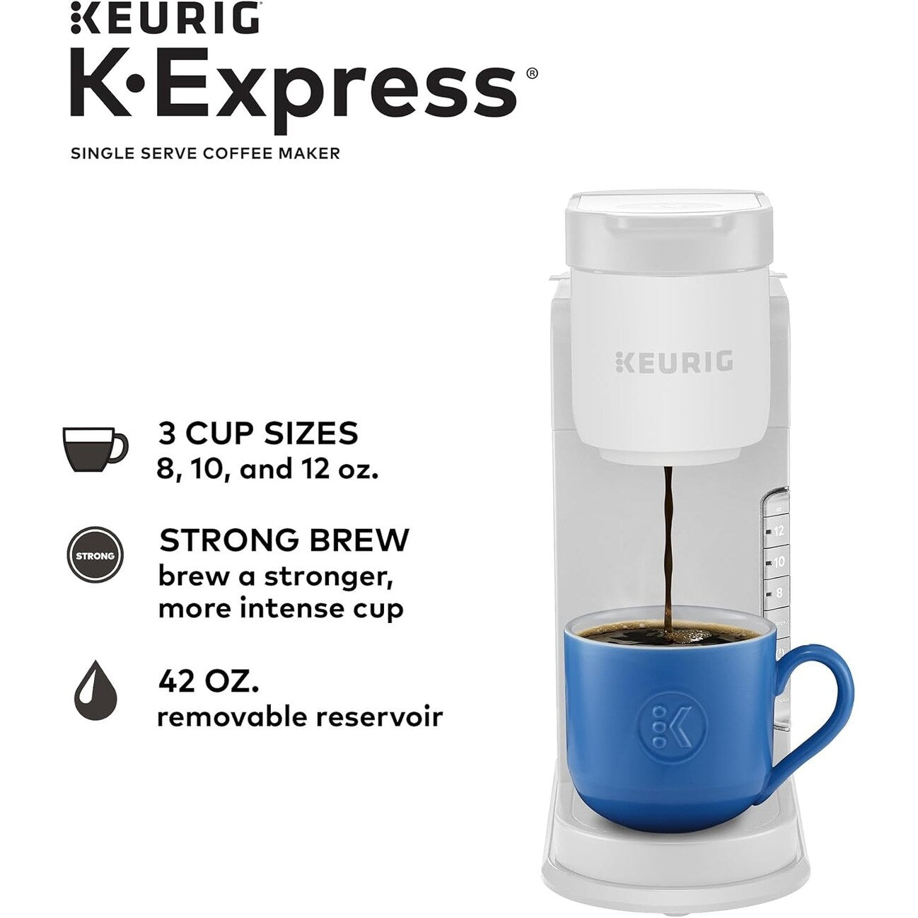 Cafetière K-Cup à dose unique, 3 tailles d'infusion, infusion forte, réservoir de 1,27 kg, pierre chaude
