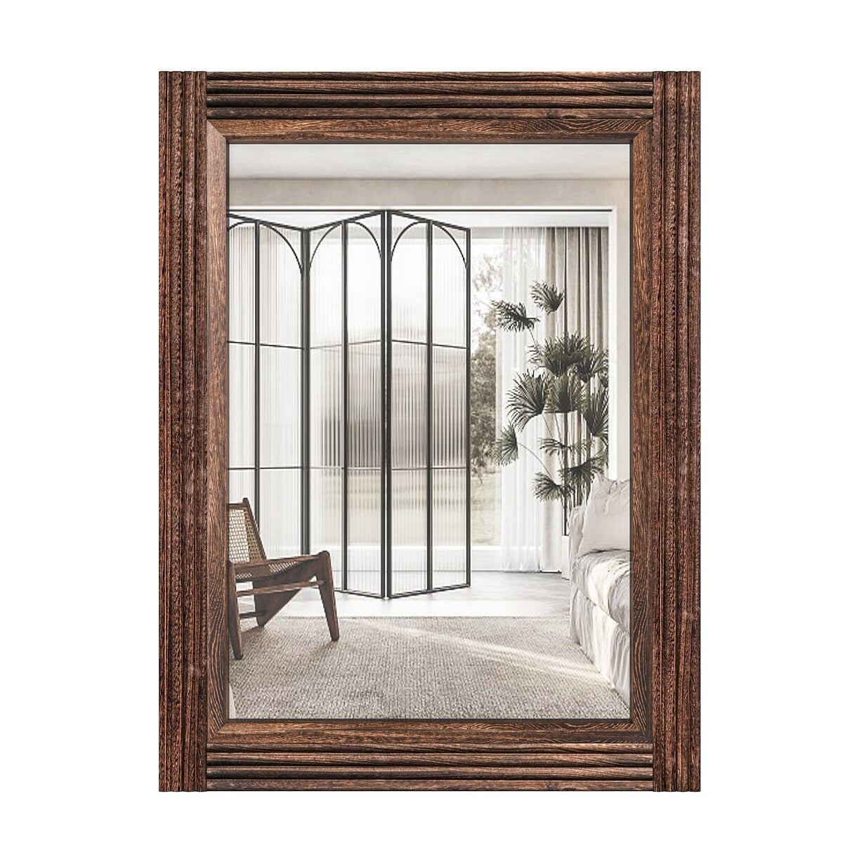 Miroir de salle de bain plat avec cadre en bois massif