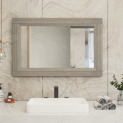 Miroir de salle de bain plat avec cadre en bois massif