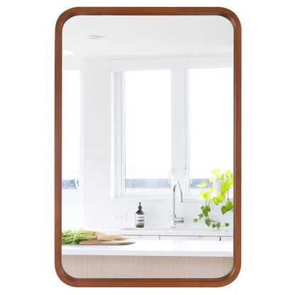 Miroir mural rectangulaire d'angle rond avec cadre en bois massif