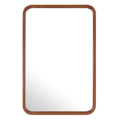 Miroir mural rectangulaire d'angle rond avec cadre en bois massif
